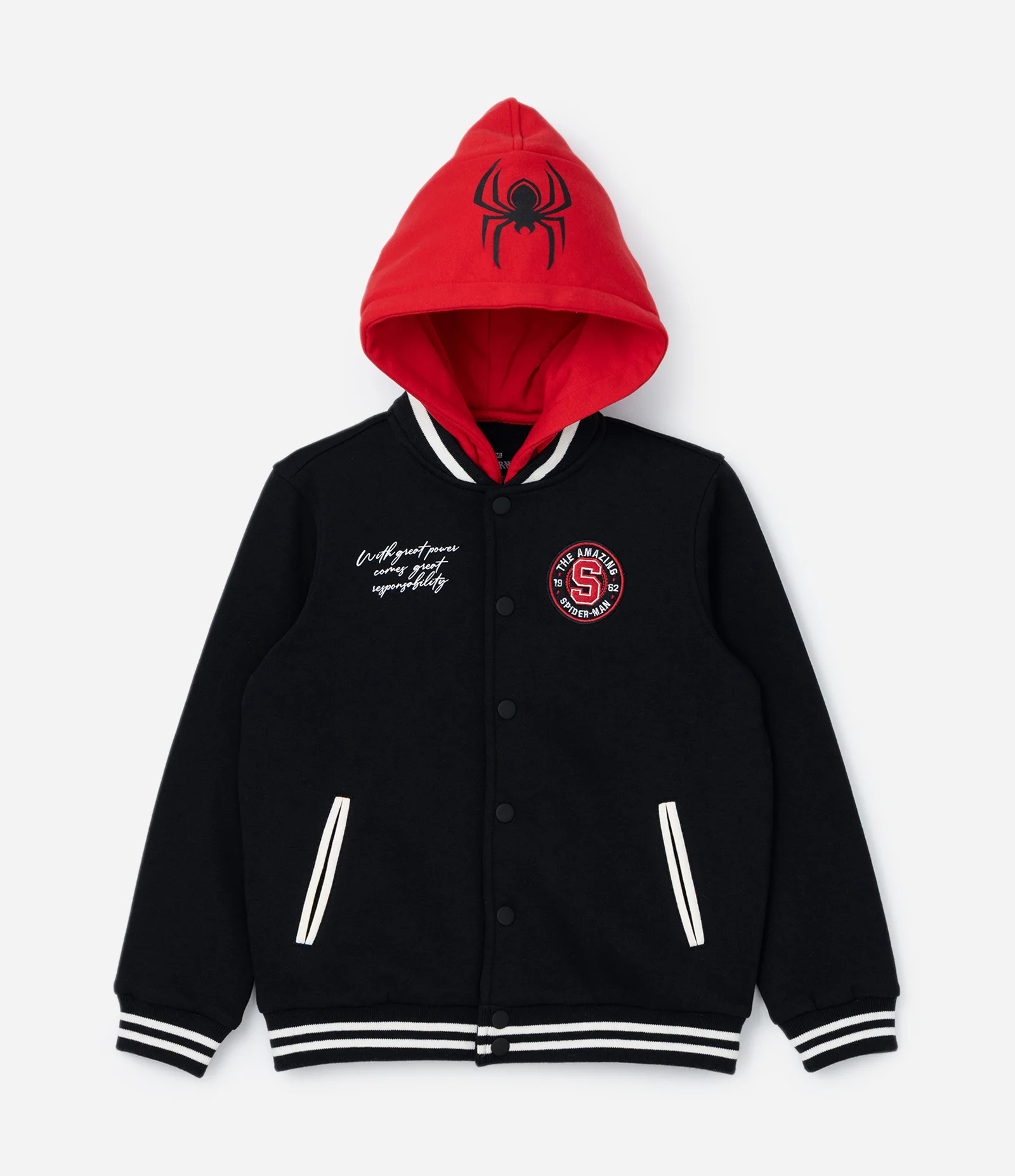 Jaqueta Bomber Infantil com Estampa do Homem Aranha - Tam 4 a 10 Anos Preto/Vermelho 1
