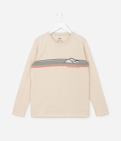 Camiseta Infantil com Estampa de Listras e Montanhas - Tam 5 a 14 anos