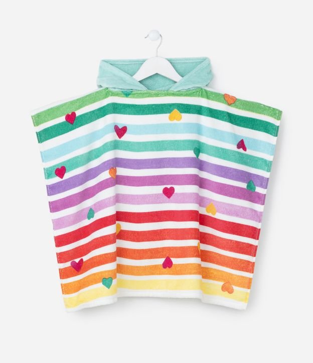 Poncho Infantil Atoalhado com Capuz e Estampa Corações - Tam Único