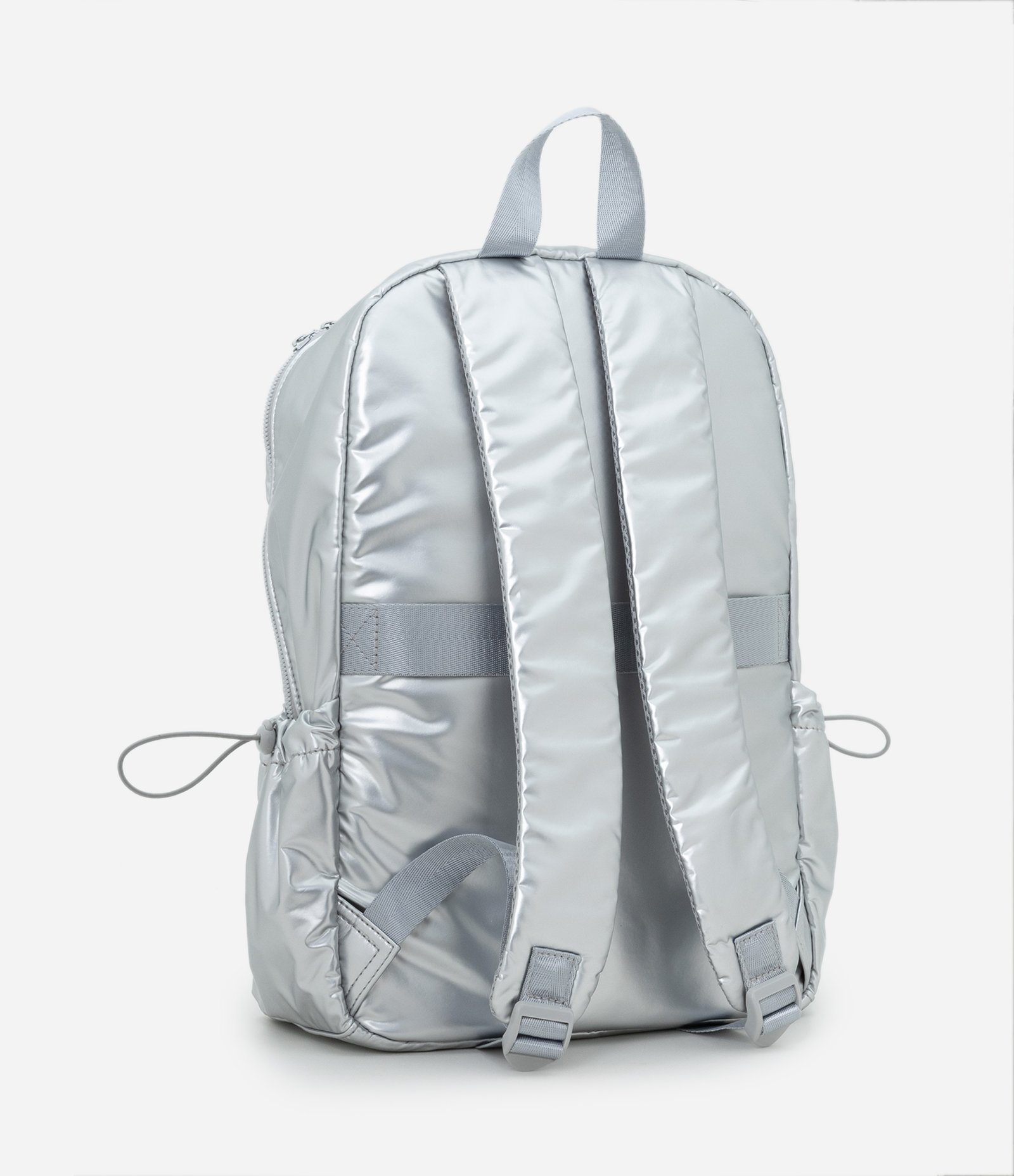 Mochila em PU Metalizado com Bolsos Frontais e Laterais Prata 5