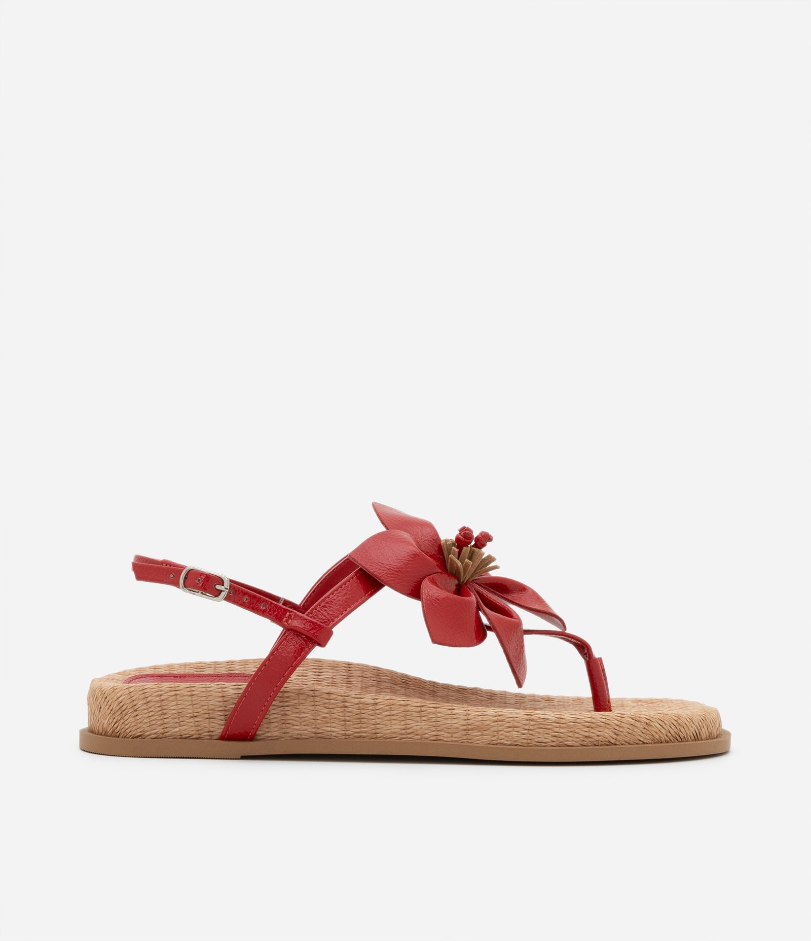 Sandália Sport Sandal Rasteira Rafia com Maxi Flor Vermelho 1