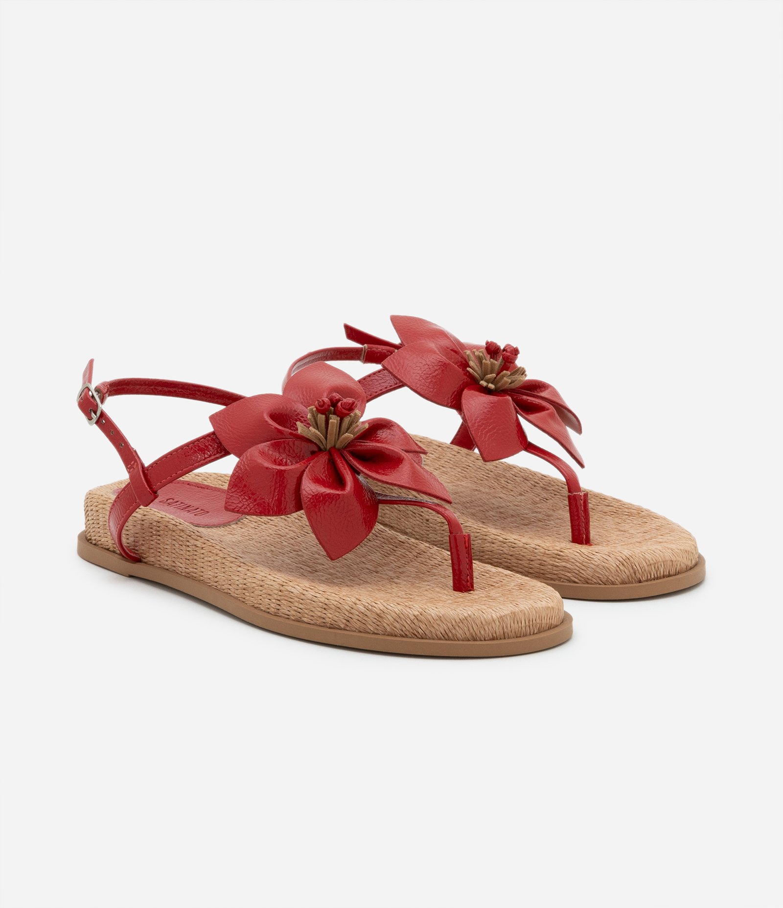 Sandália Sport Sandal Rasteira Rafia com Maxi Flor Vermelho 2