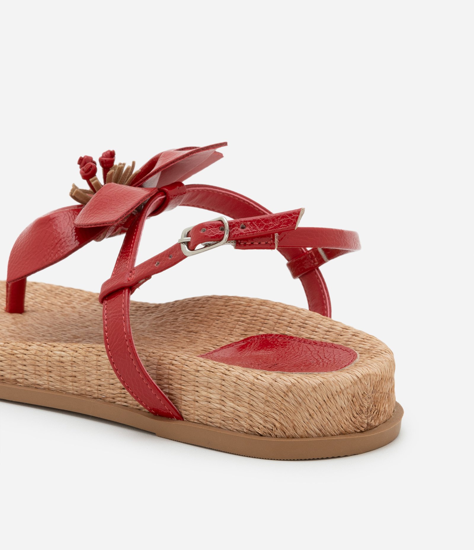 Sandália Sport Sandal Rasteira Rafia com Maxi Flor Vermelho 3