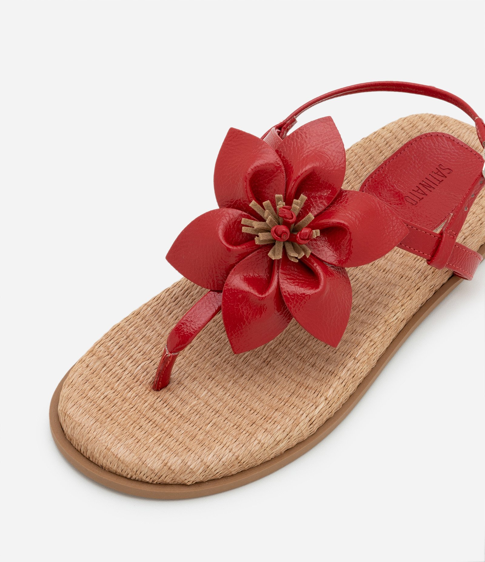 Sandália Sport Sandal Rasteira Rafia com Maxi Flor Vermelho 4