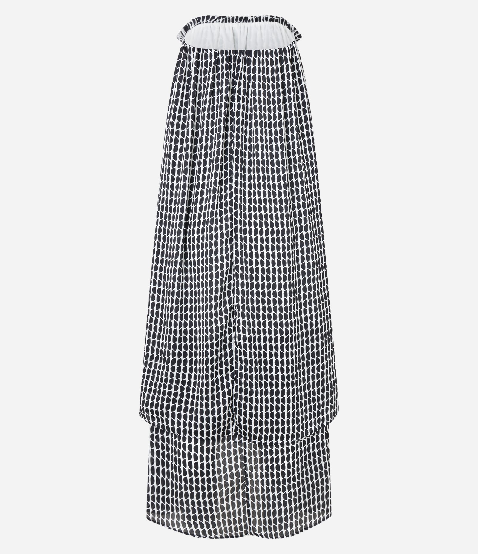 Vestido Tomara que Caia em Chiffon com Camadas e Estampa Geométrica Cinza Escuro/ Branco 6