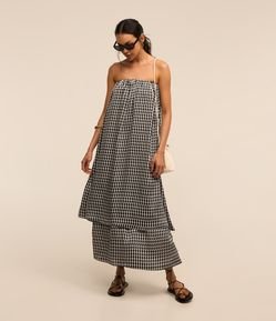 Vestido Tomara que Caia em Chiffon com Camadas e Estampa Geométrica