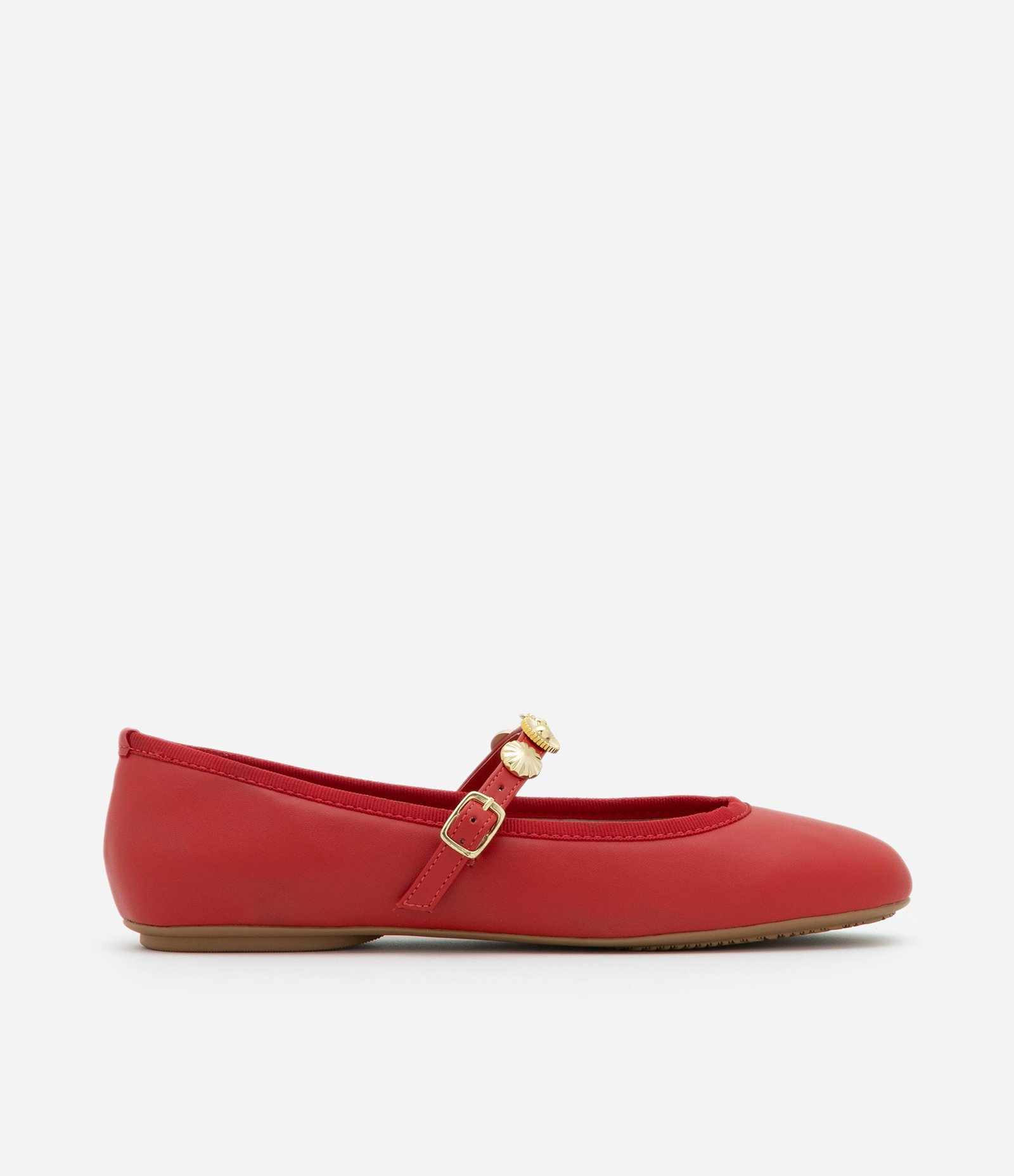 Sapatilha com Bico Redondo e Tira com Efeite Vermelho 1