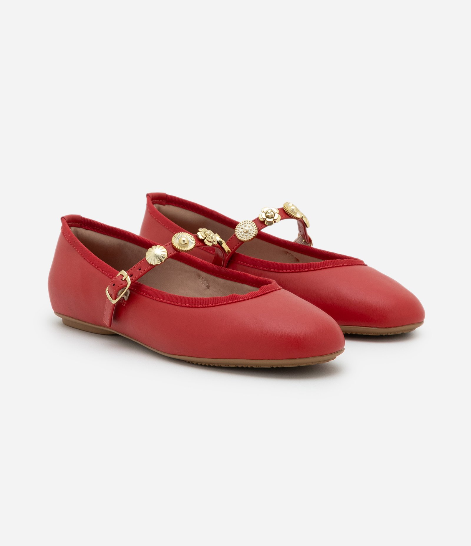 Sapatilha com Bico Redondo e Tira com Efeite Vermelho 2