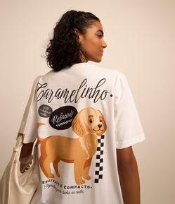 Camiseta Alongada em Algodão com Estampa Caramelinho Rebaixado