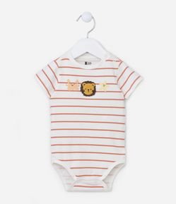 Body Infantil com Estampa de Listras e Bichinhos - Tam 0 a 18 meses