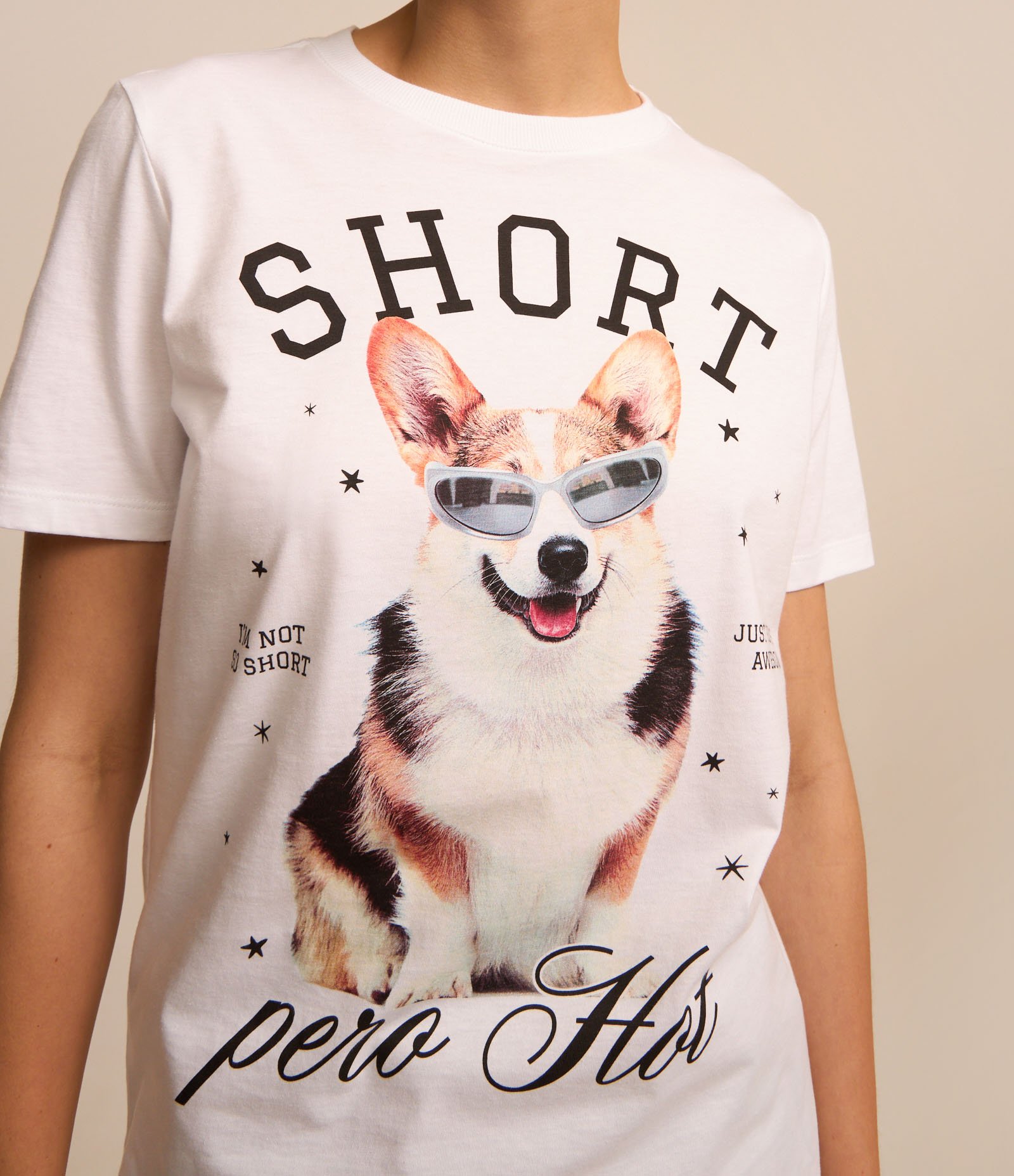 Camiseta Alongada em Algodão com Estampa frontal Short pero Hot Branco 3