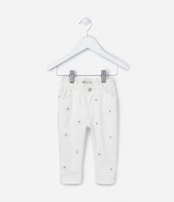 Calça Clochard Infantil com Bordado Margaridas - Tam 3 a 18 meses