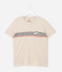 Camiseta Infantil com Estampa de Montanhas e Listras - Tam 5 a 14 Anos