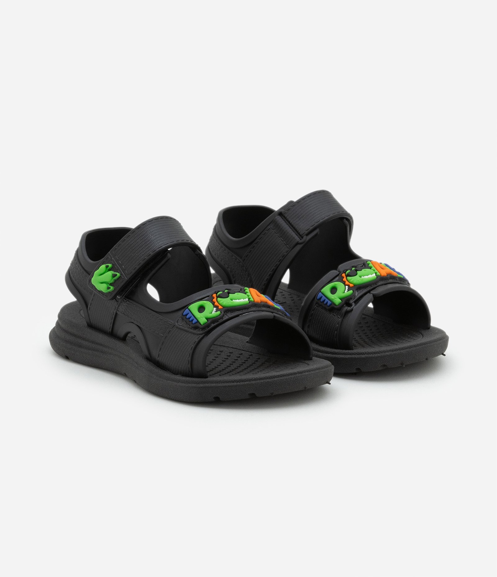 Sandália Infantil com Velcro e Patch Dino - Tam 21 a 28 Preto 1