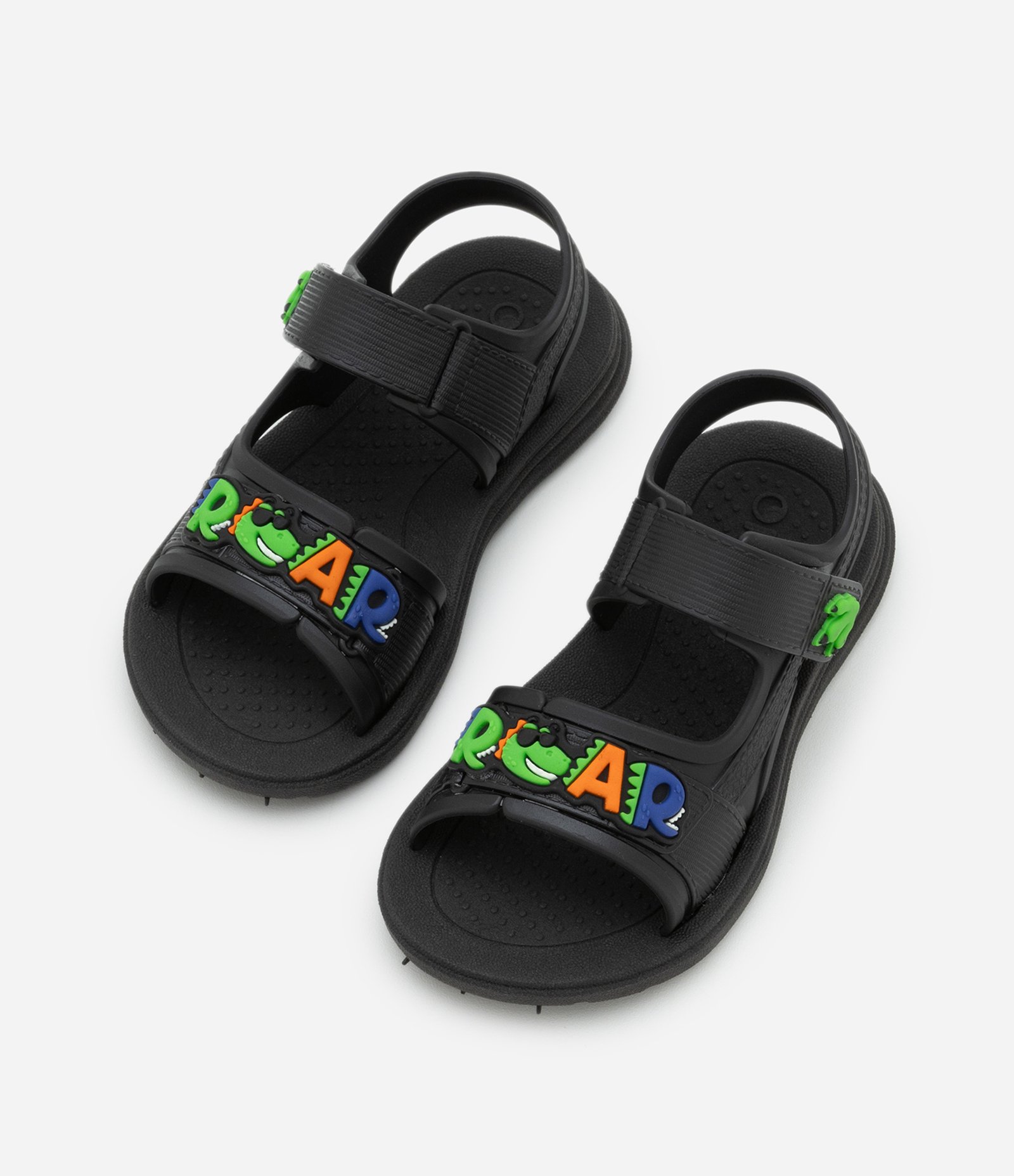Sandália Infantil com Velcro e Patch Dino - Tam 21 a 28 Preto 5