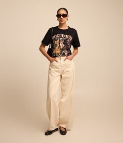 Calça Barrel em Sarja com Cós Largo