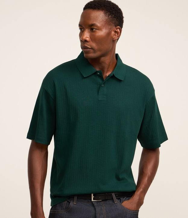 Camisa Polo com Textura Canelada Vertical