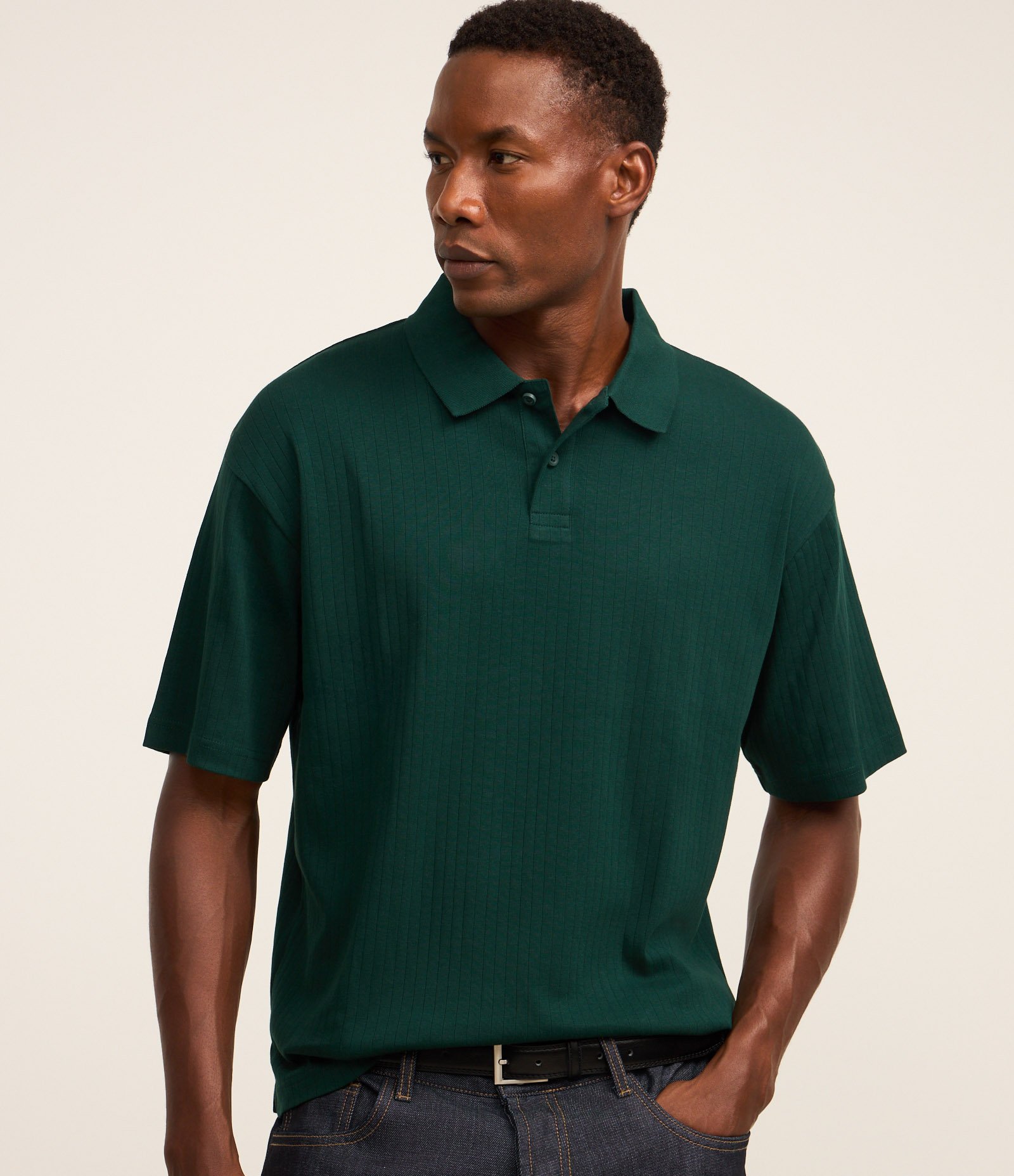 Camisa Polo com Textura Canelada Vertical Verde 1