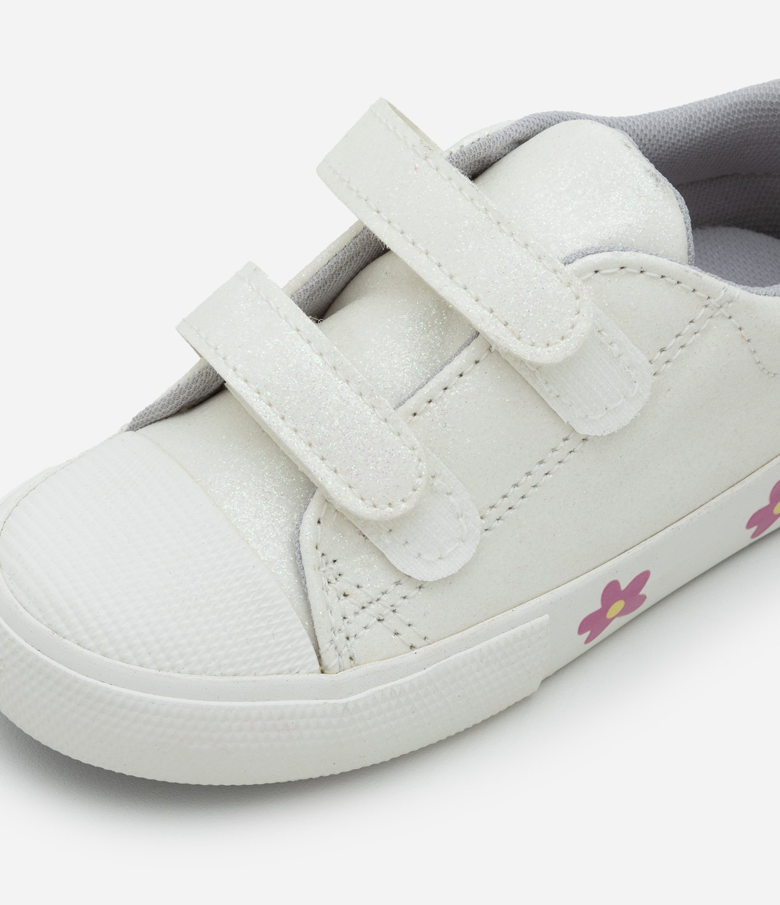 Tênis Casual Infantil com Brilhos e Estampa de Flores - Tam 20 a 27 Off White 3
