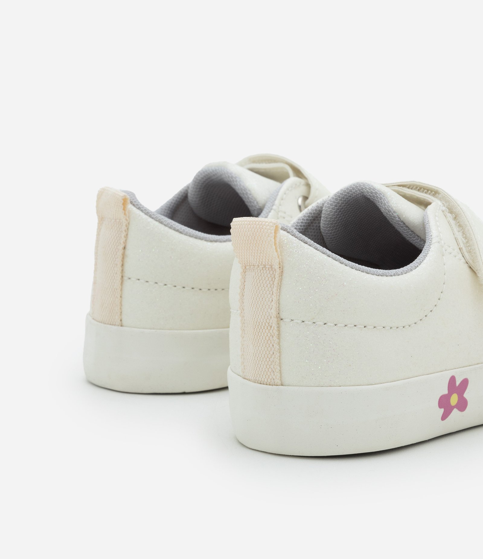 Tênis Casual Infantil com Brilhos e Estampa de Flores - Tam 20 a 27 Off White 4