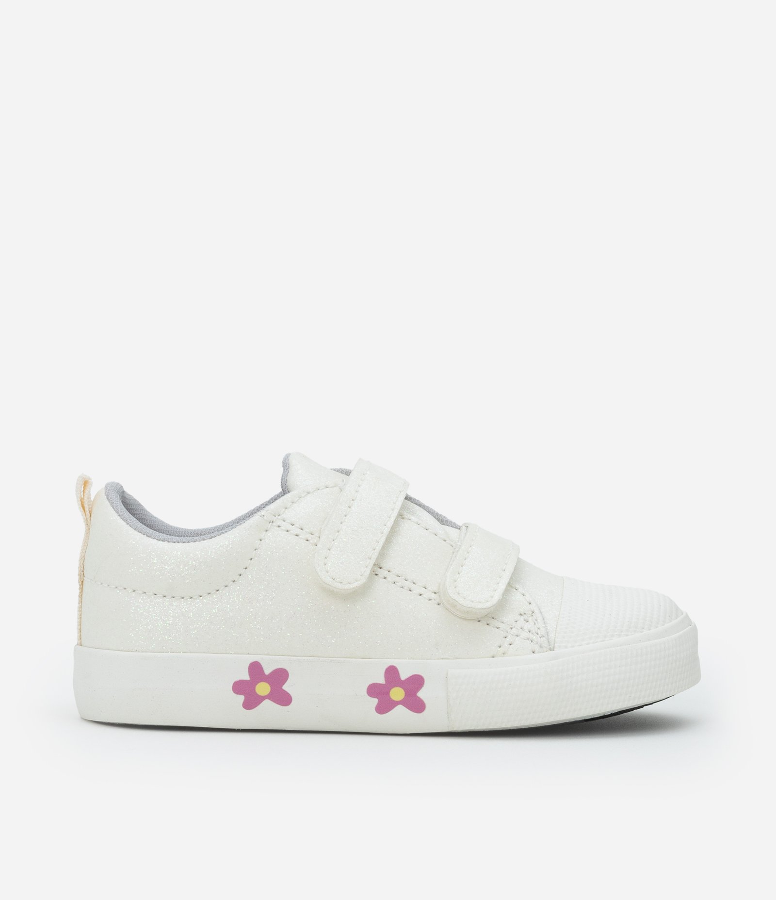 Tênis Casual Infantil com Brilhos e Estampa de Flores - Tam 20 a 27 Off White 5