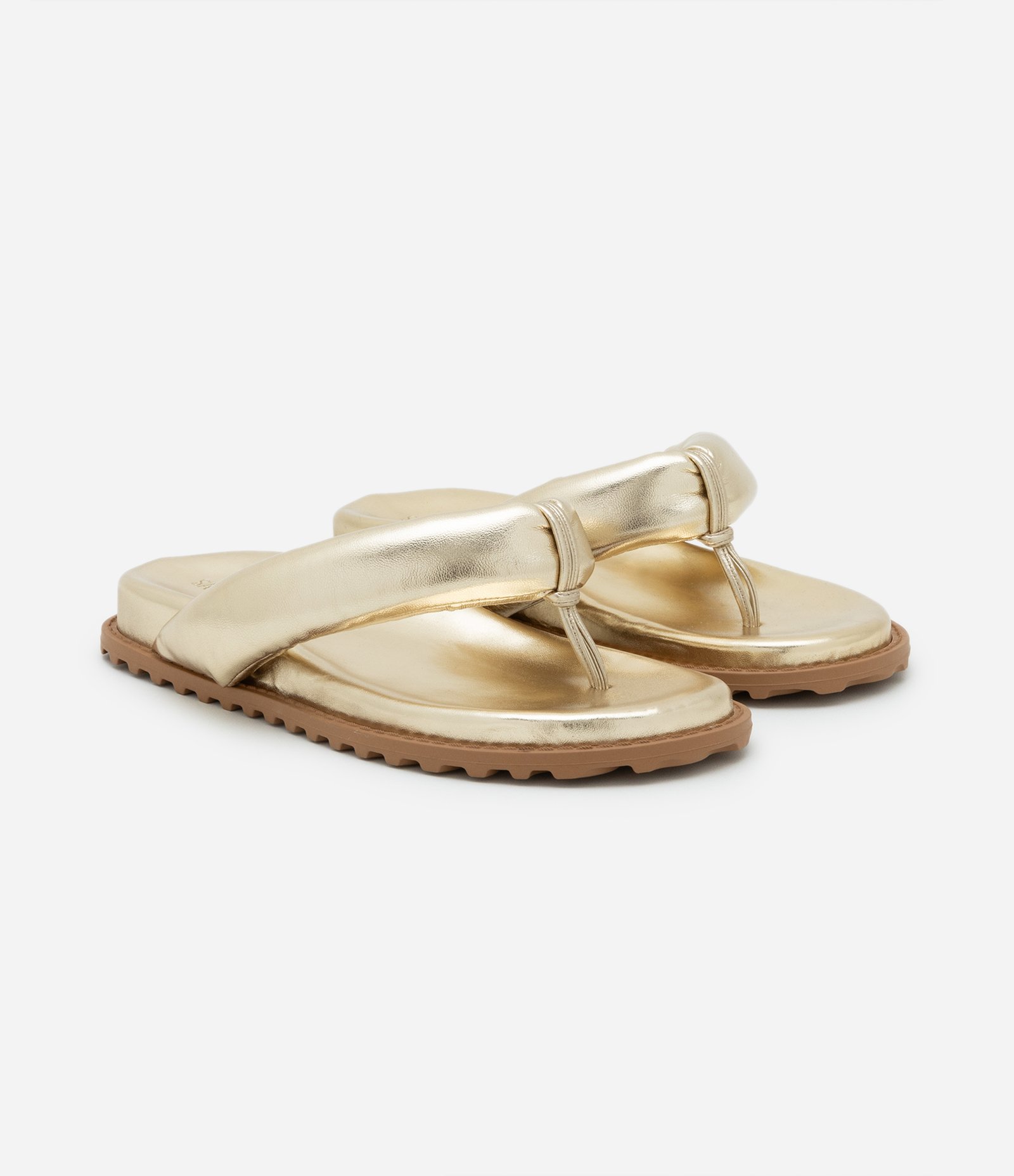 Sandália Rasteira Mule Puffer em PU com Palminha Anatômica Dourado 2