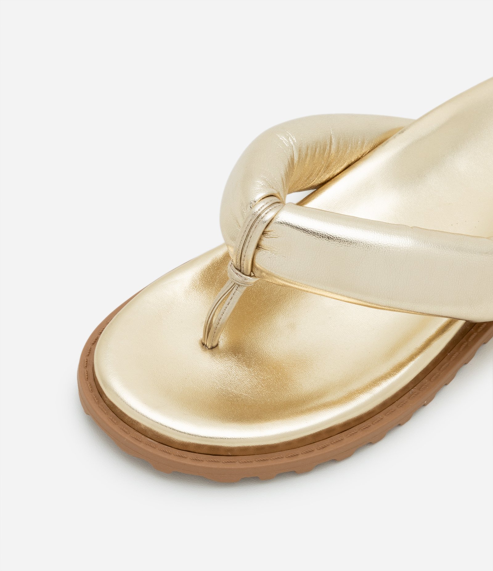 Sandália Rasteira Mule Puffer em PU com Palminha Anatômica Dourado 4