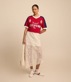 Saia New Midi em Renda com Forro e Barra Assimétrica