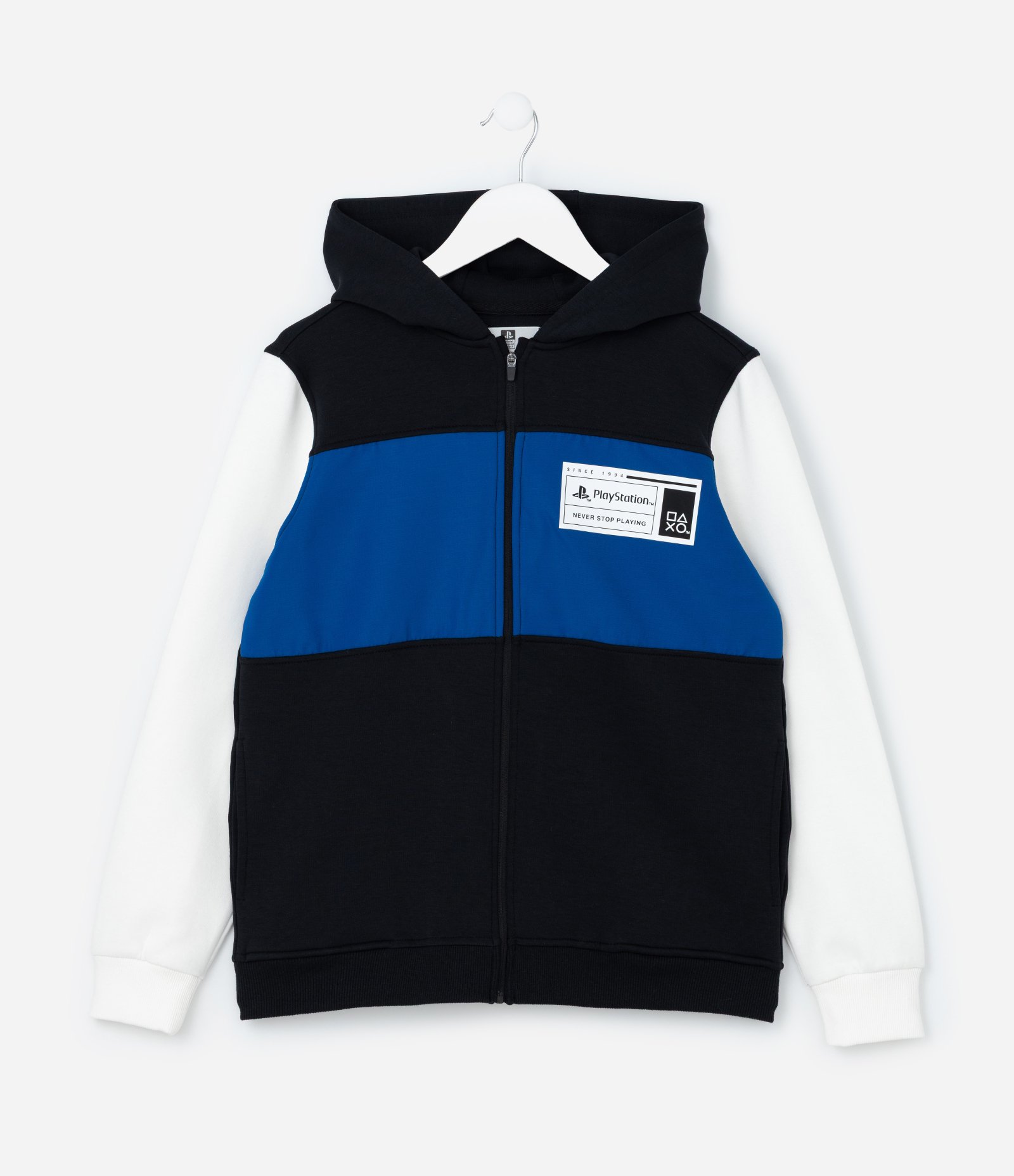 Casaco Infantil com Blocos de Cor e Estampa Playstation - Tam 5 a 14 Anos Preto/Azul/Branco 2