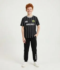 Calça Infantil em Tech Fleece e Estampa Minecraft - Tam 5 a 14 Anos