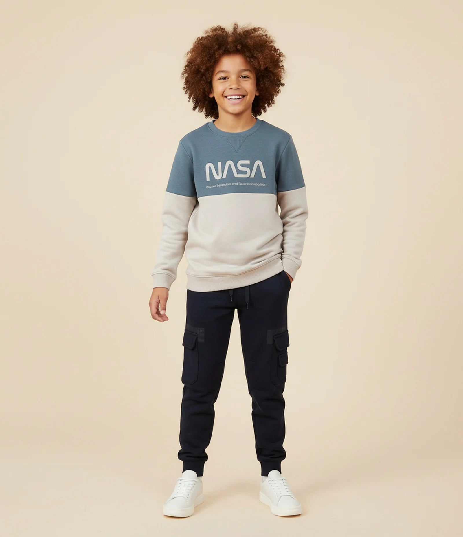 Casaco Infantil com Estampa em Relevo NASA - Tam 5 a 14 Anos Azul/Bege 1