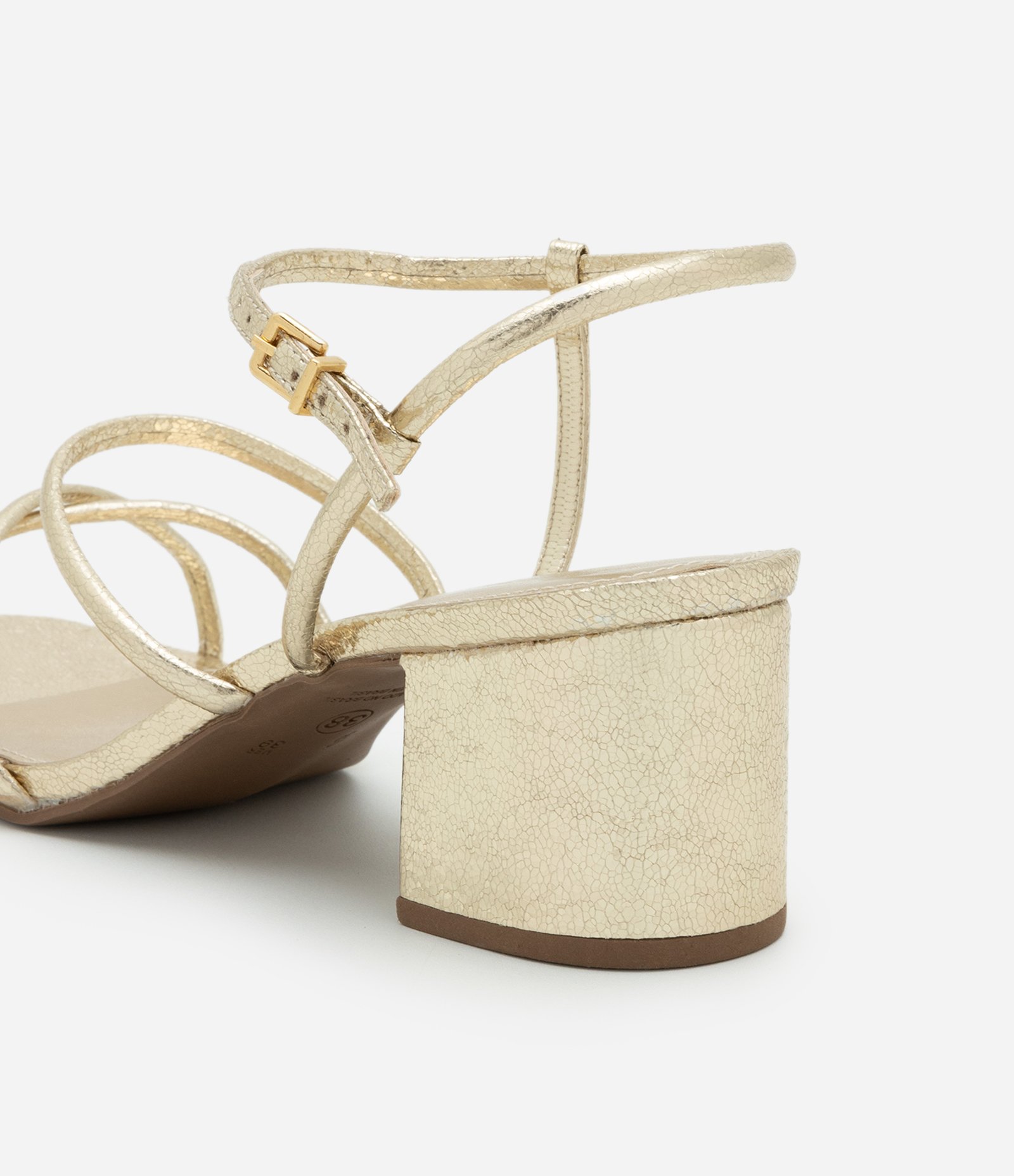 Sandália Metalizada com Tiras Finas e Salto Bloco Dourado 3