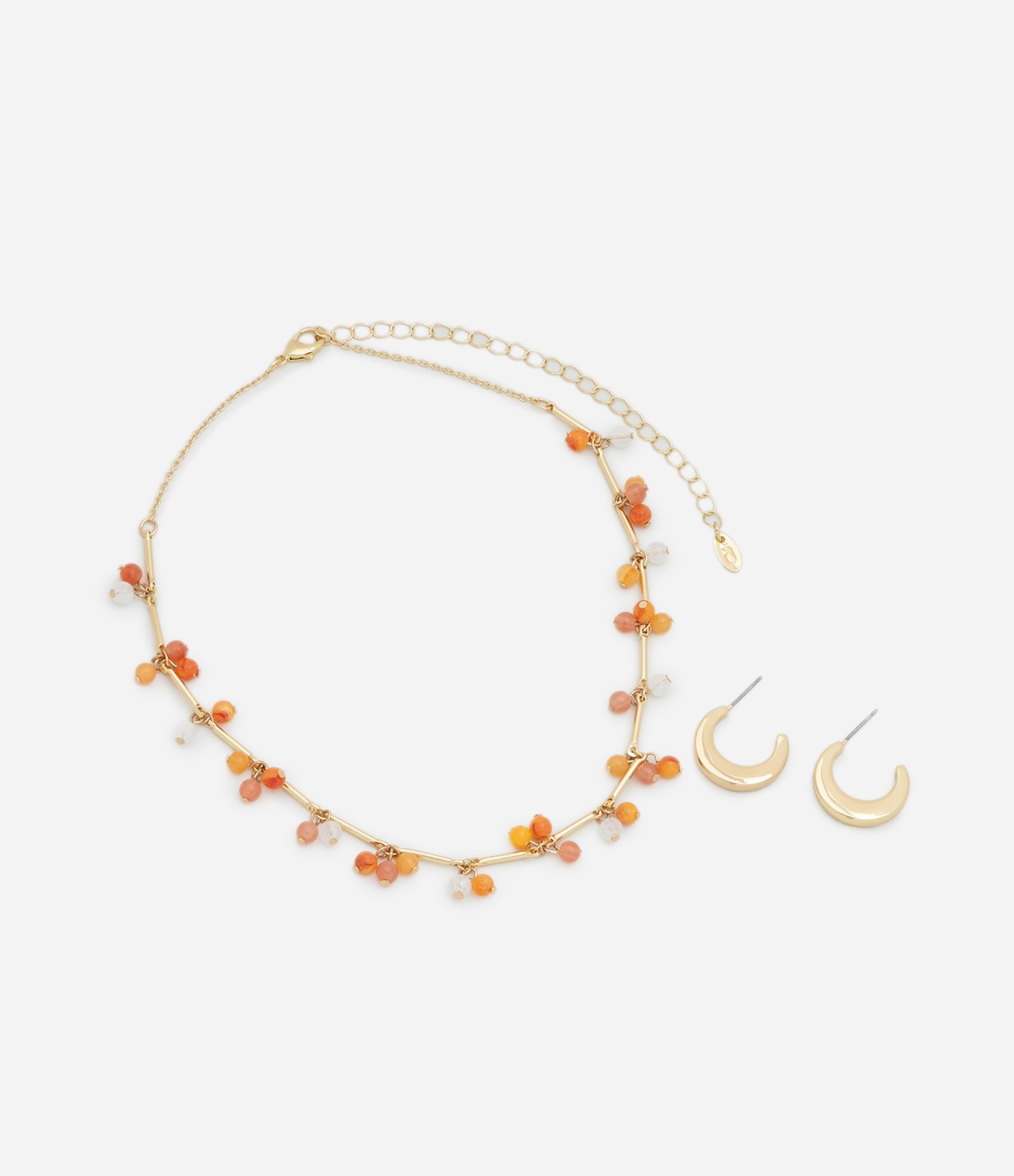 Conjunto de Colar e Brinco Argola de Miçangas Dourado 2