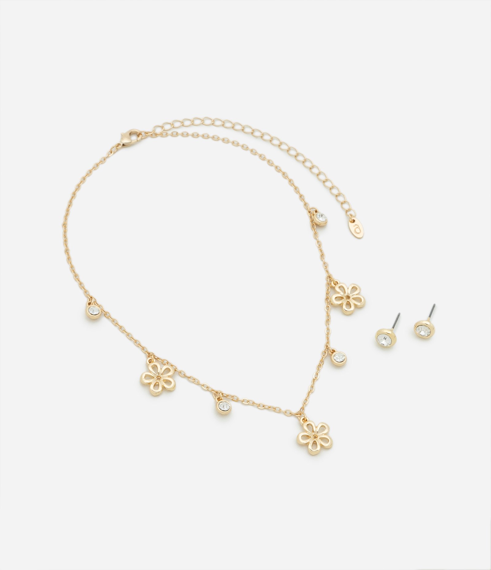 Conjunto de Colar e Brinco com Ponto de Luz e Florzinhas Dourado 2