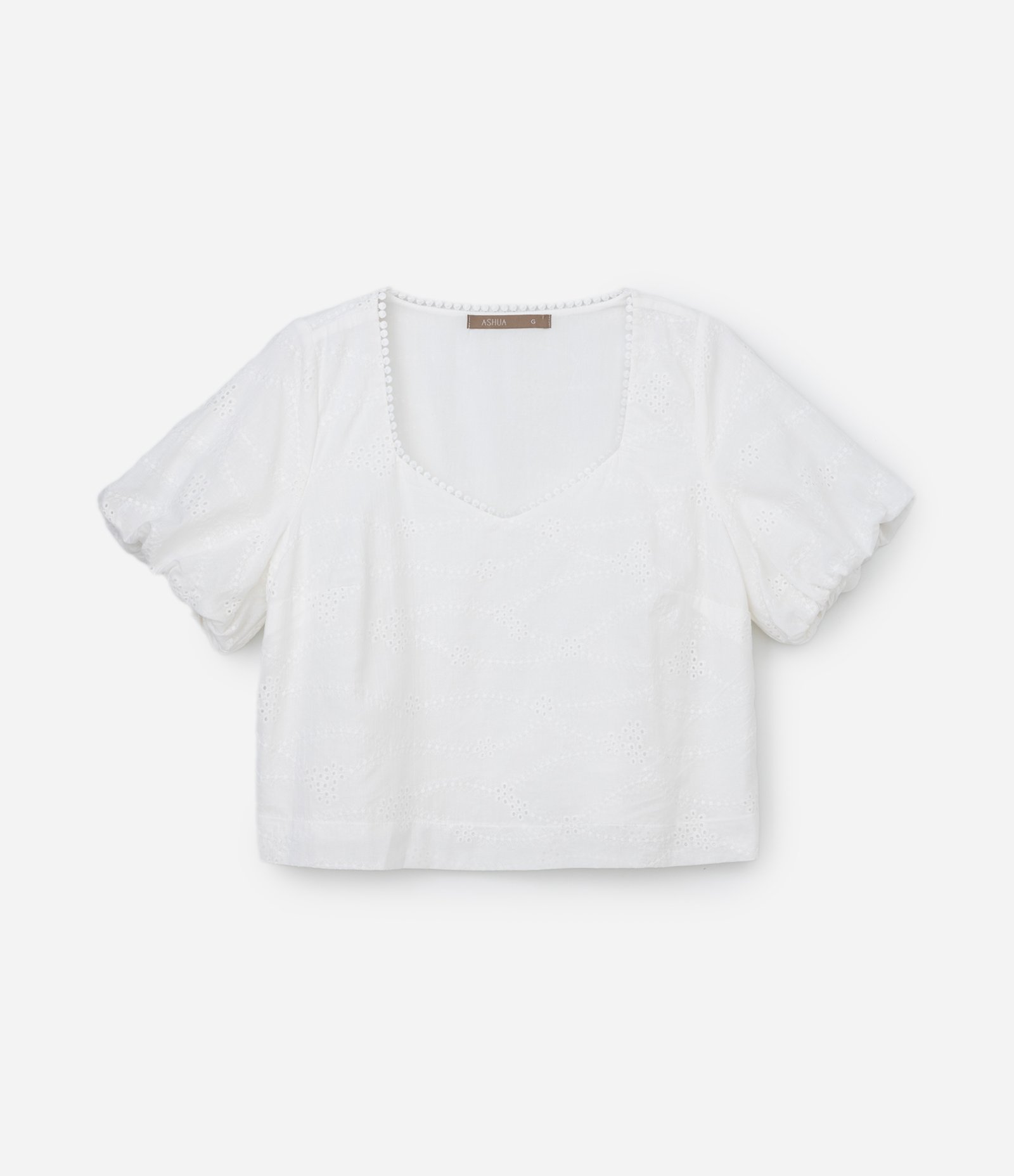 Blusa em Laise com Manga Balonê Curve & Plus Size Branco 5