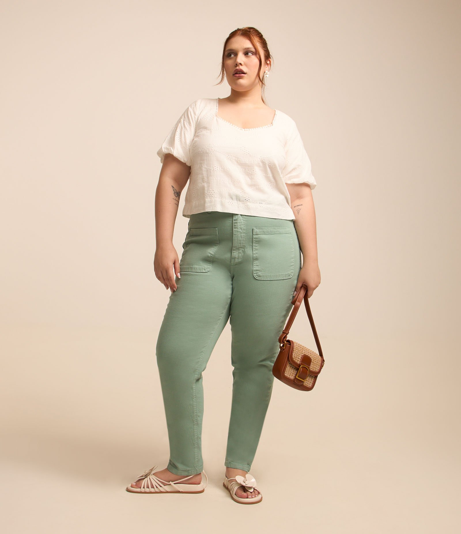 Blusa em Laise com Manga Balonê Curve & Plus Size Branco 2