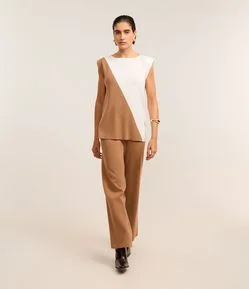 Calça Reta em Tricô com Cós Elástico