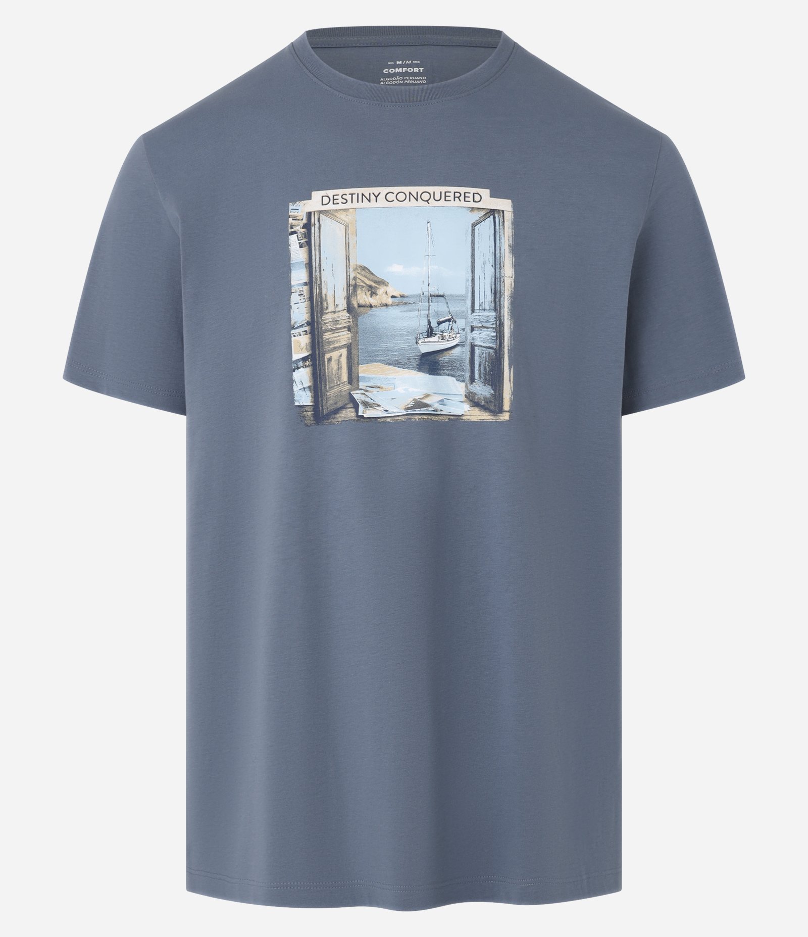 Camiseta em Algodão com Estampa de Paisagem na Janela Cinza 6