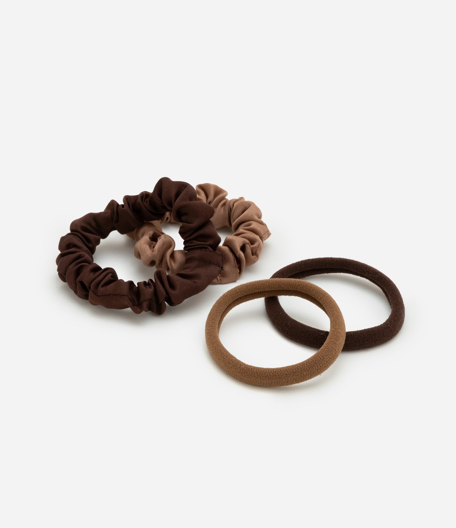 Kit 04 Borrachinhas de Cabelo com Mini Scrunchies Marrom 1