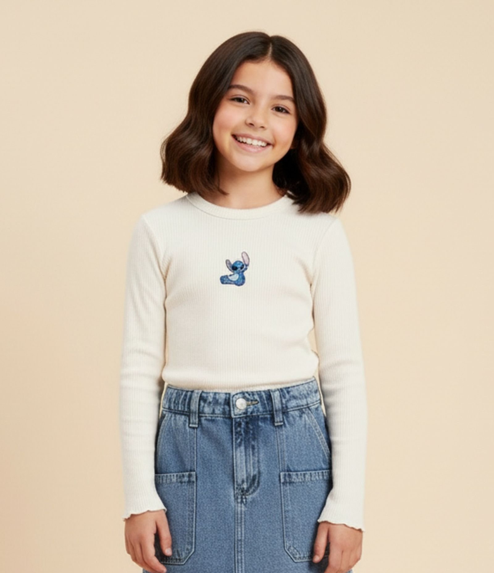 Short Saia Infantil em Jeans com Bolsos - Tam 5 a 14 Anos Azul 1