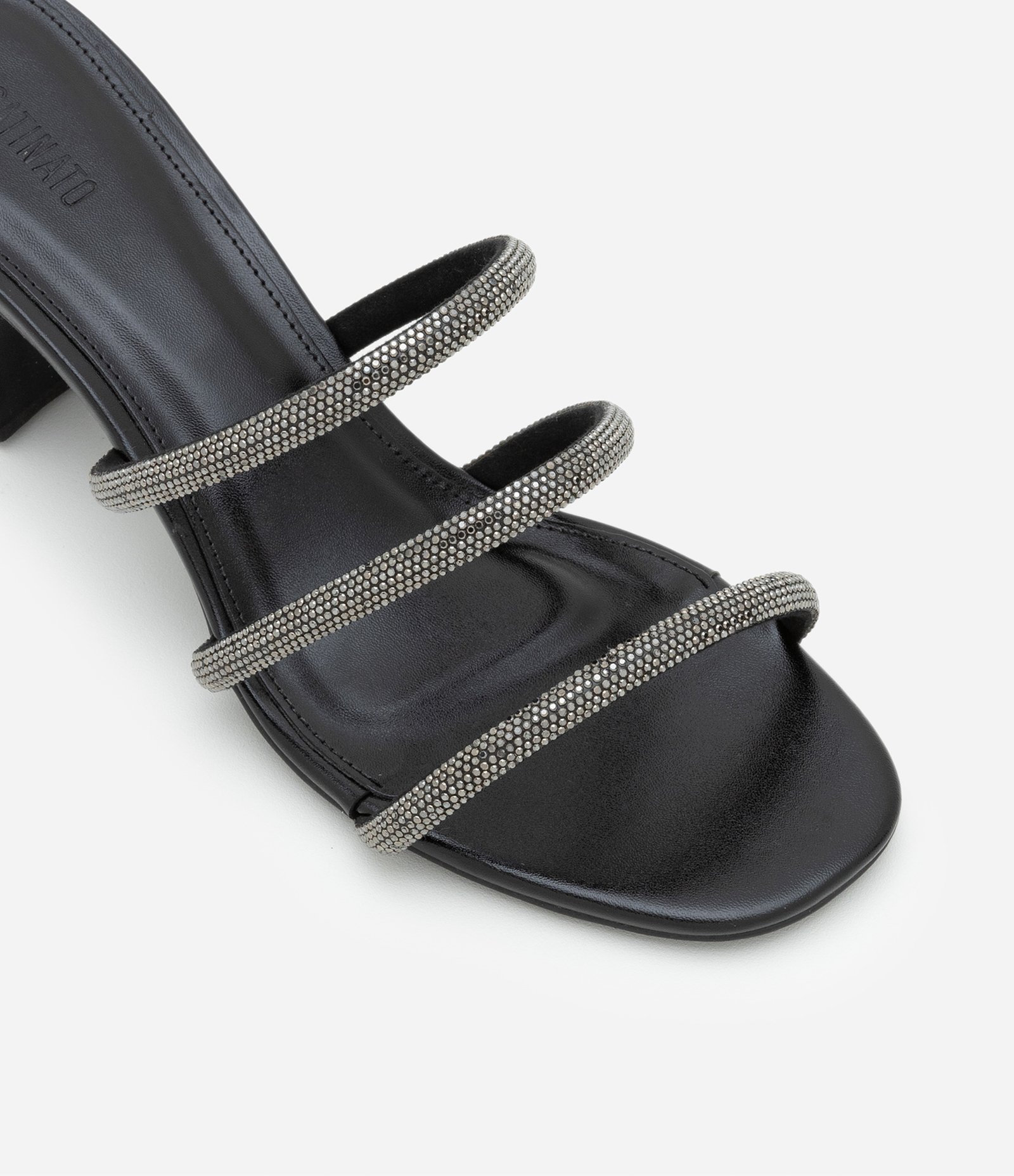 Sandália Mule em PU com Tiras com Strass Preto 4