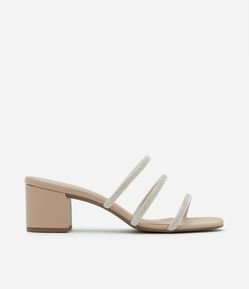 Sandália Mule em PU com Tiras com Strass