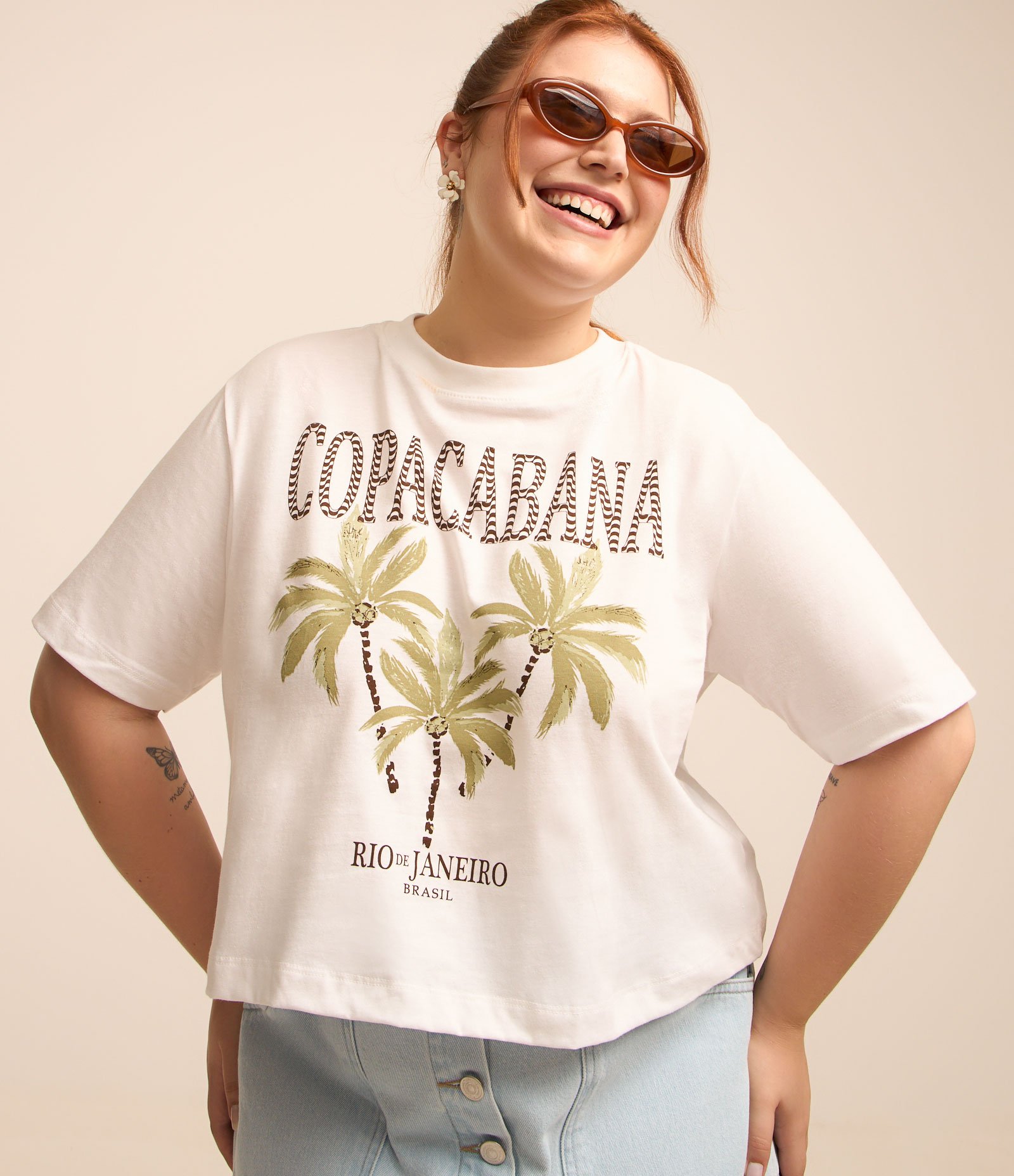 Blusa em Algodão com Estampa Copacabana Curve & Plus Size Branco 1