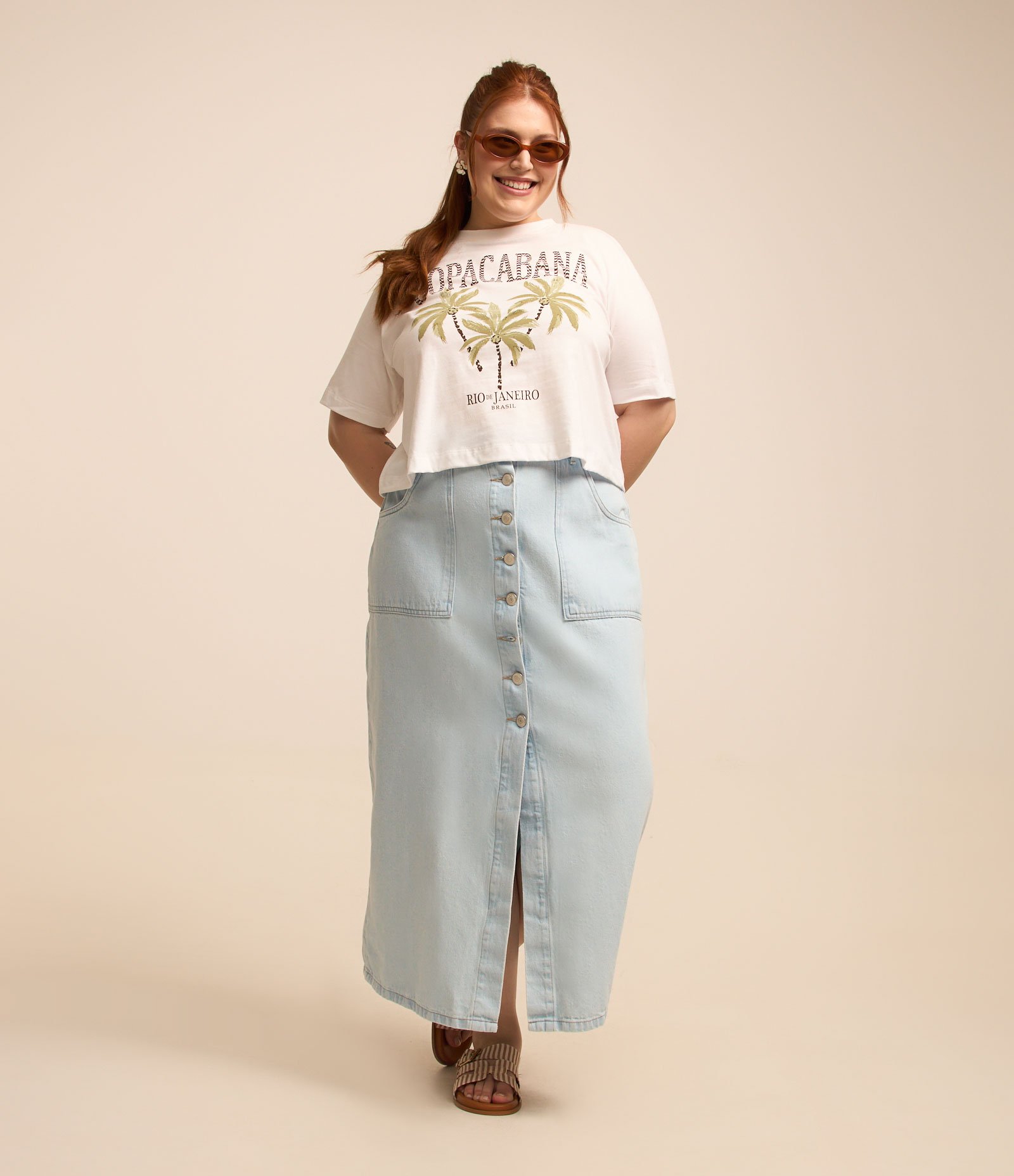 Blusa em Algodão com Estampa Copacabana Curve & Plus Size Branco 2