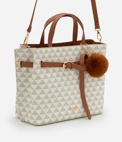 Bolsa Satchel Média em PU Estampa Triângulos com Detalhe na Fivela