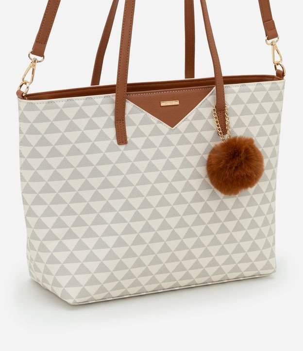 Bolsa Shopper Grande em PU Estampa Triângulos e Alça Longa