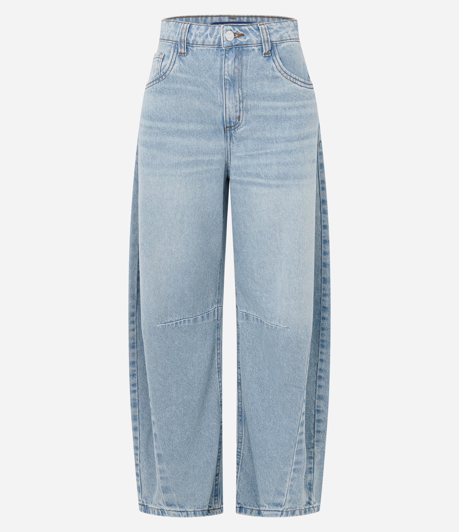 Calça Barrel em Jeans com Recortes Azul 5