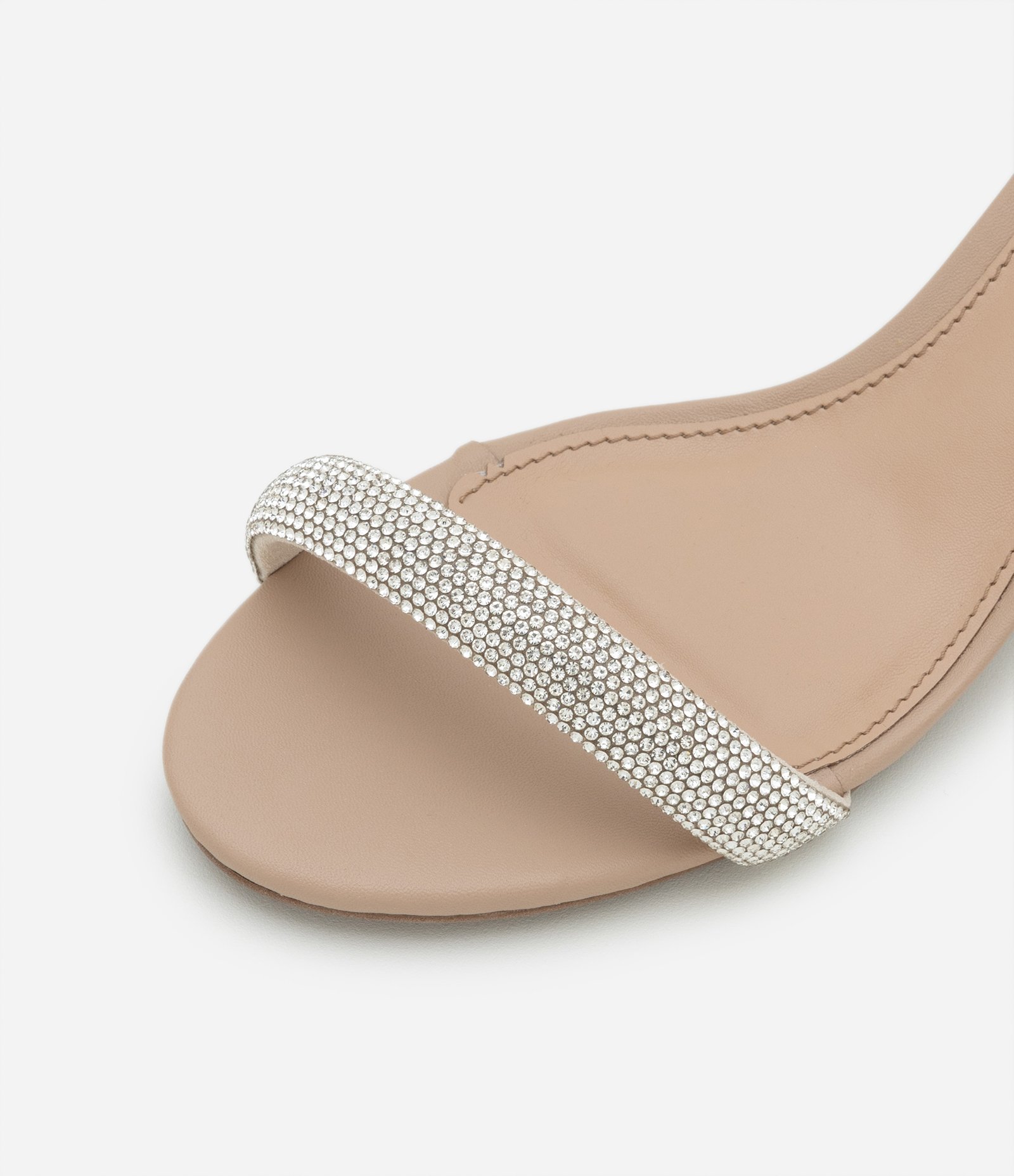 Sandália com Salto Bloco e Tira de Strass Bege 3