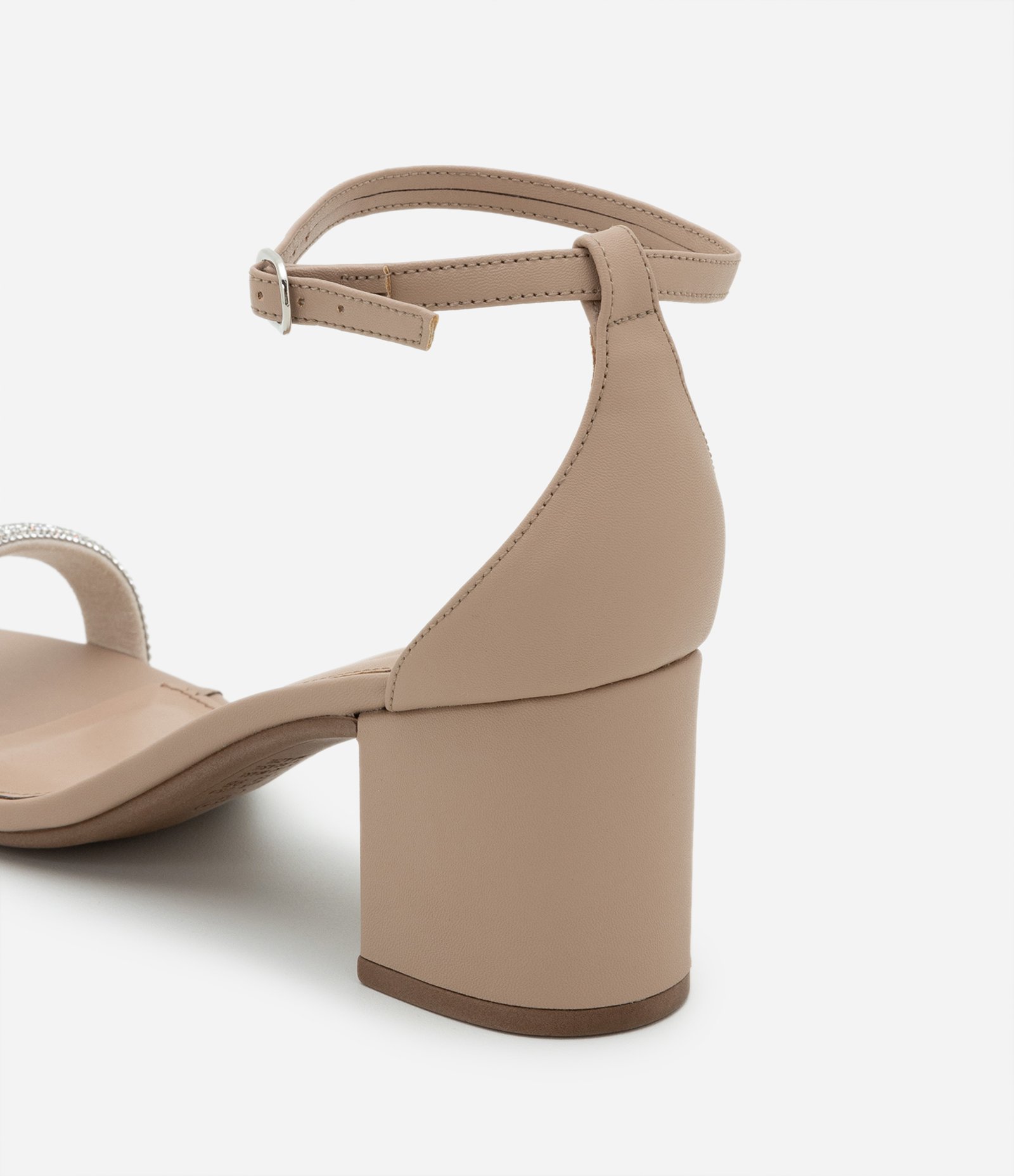 Sandália com Salto Bloco e Tira de Strass Bege 4