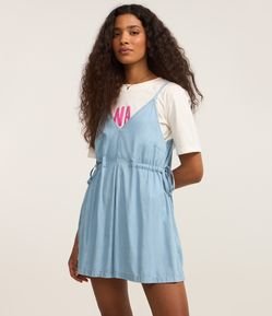 Macaquinho Curto em Jeans com Amarração Lateral